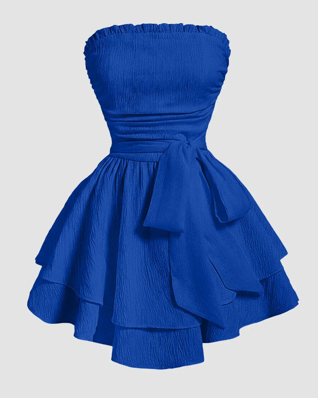 Solid Color Strapless Dress With Waist Belt in Brown