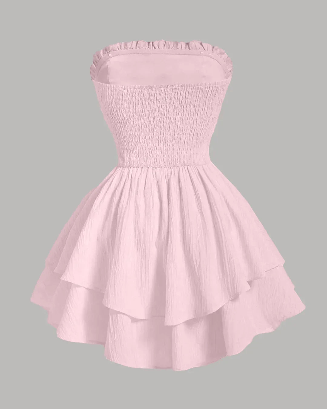 Solid Color Strapless Dress With Waist Belt in Brown