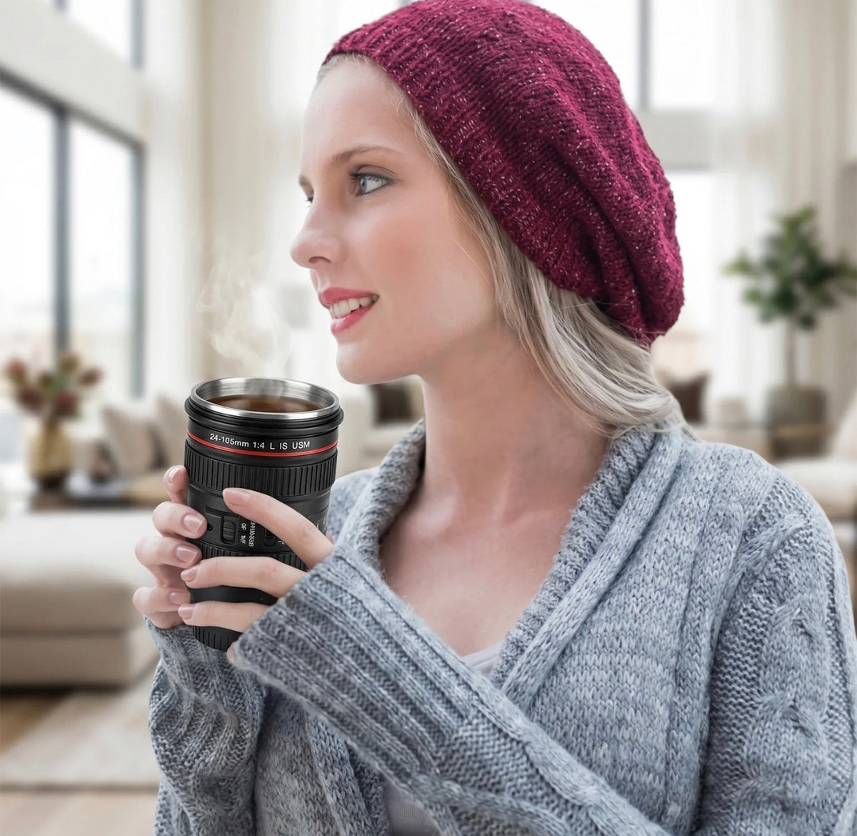 Camera Lens Coffee Mug – 350ml Travel Flask for Photographers