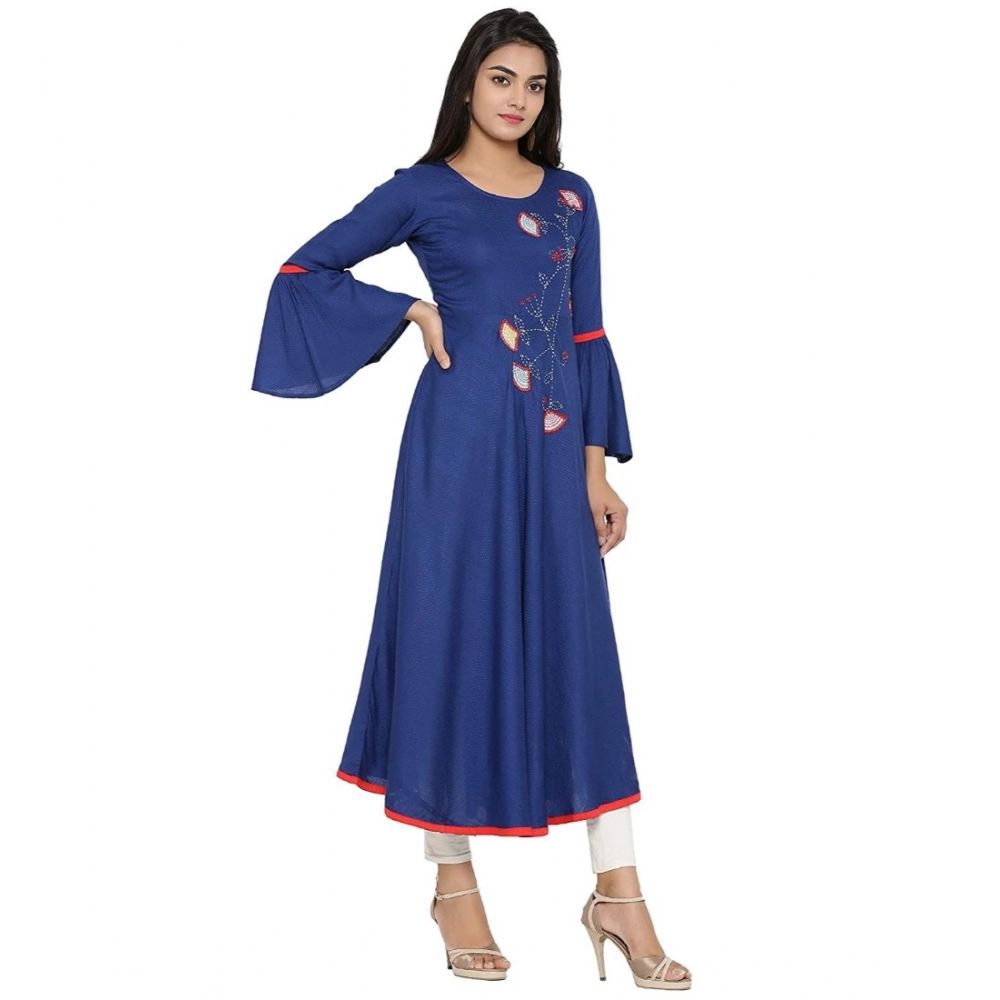 Royal Blue Floral Embroidered Anarkali Kurta
