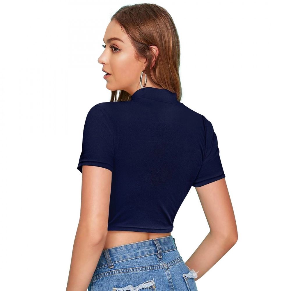 Navy Tri-Color Stripe Fitted Crop Top